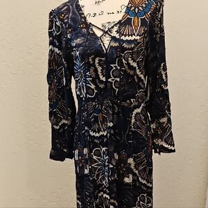 H&M Navy and Brown Floral Long Sleeve Dress
